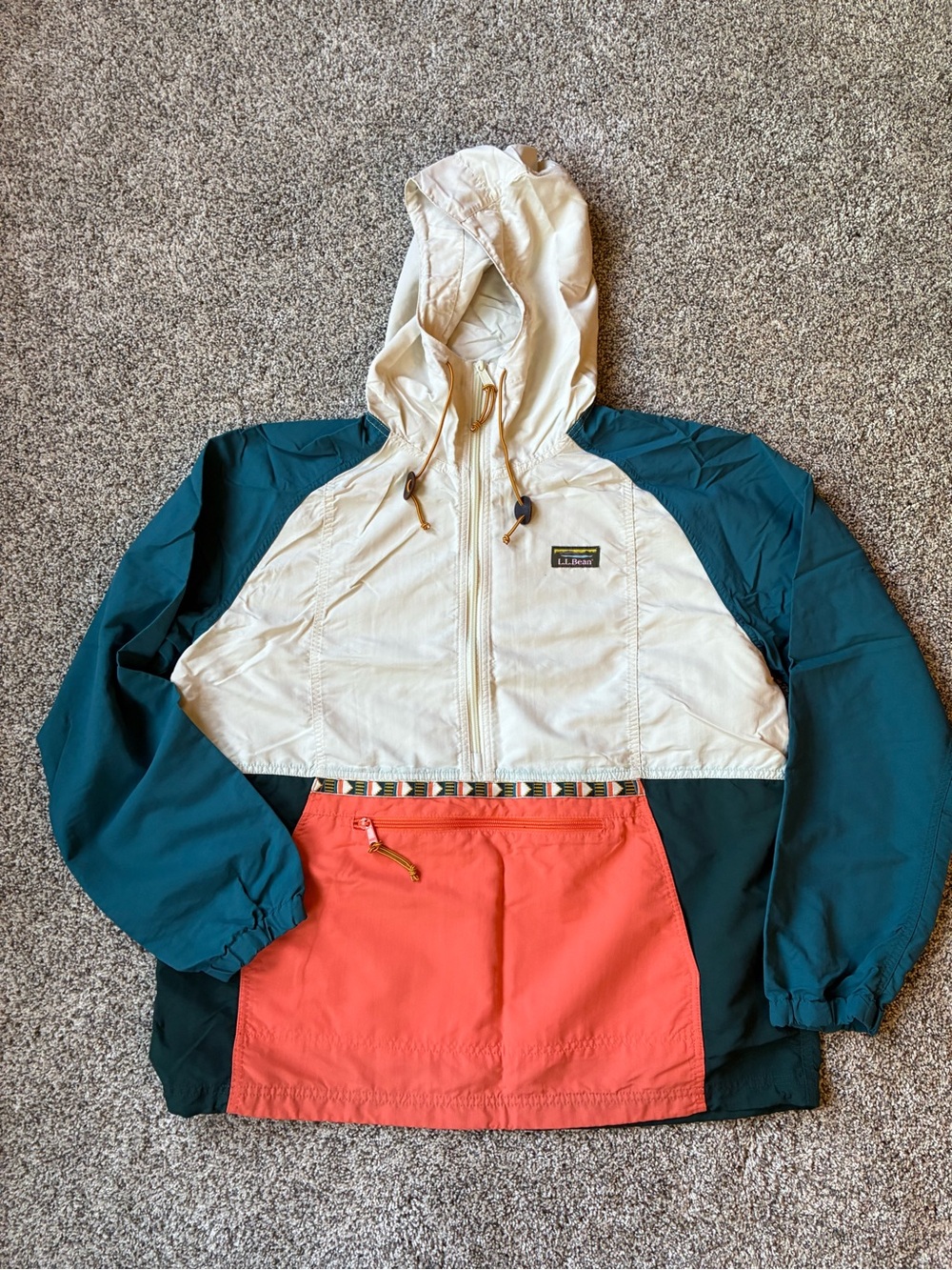 L.L. Bean Teal, White & Coral Windbreaker Jacket - Picture 2 of 3